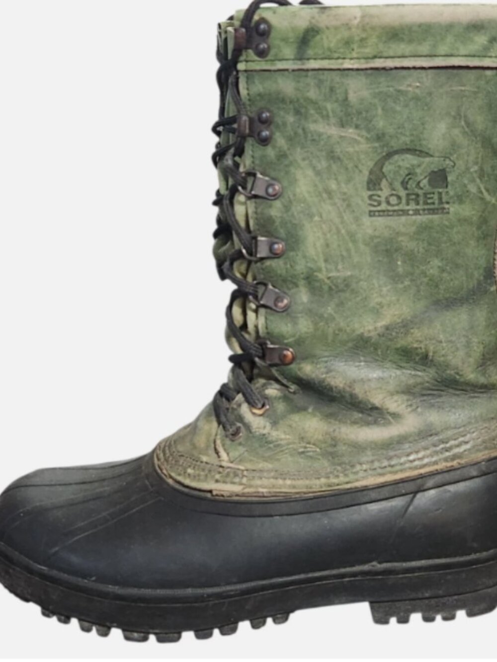 Sorel Snow Winter Boots Men's Size 10 Green Black Rubber Leather Lace Up Liner